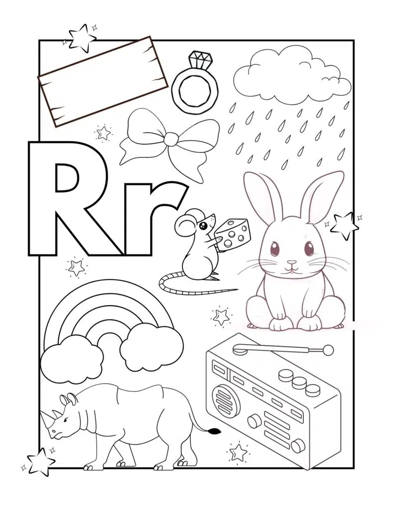 Drawings for kids with the letter R