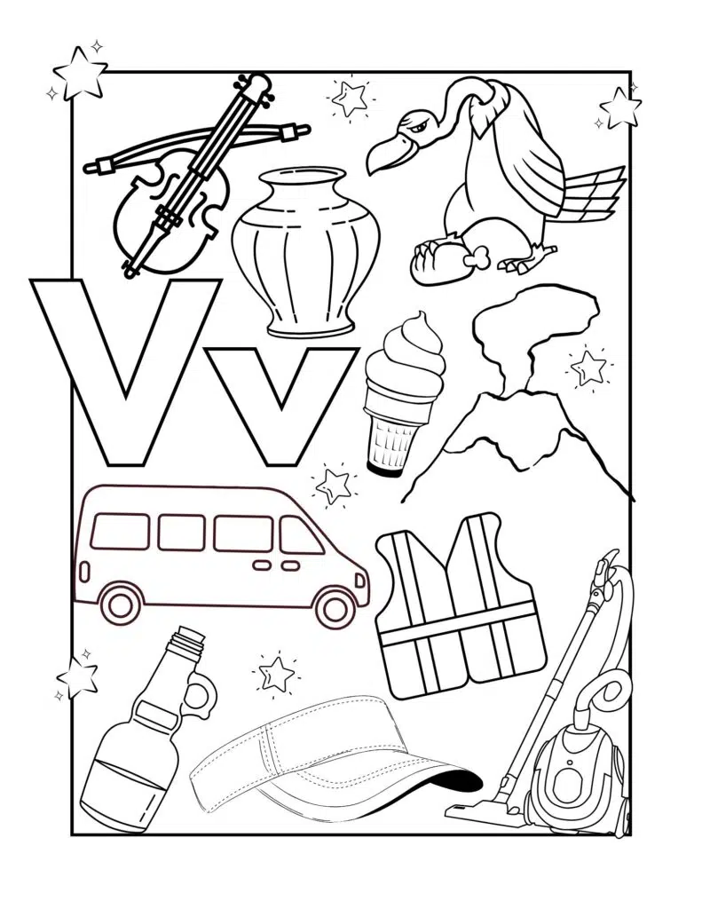 Drawings for kids with the letter V