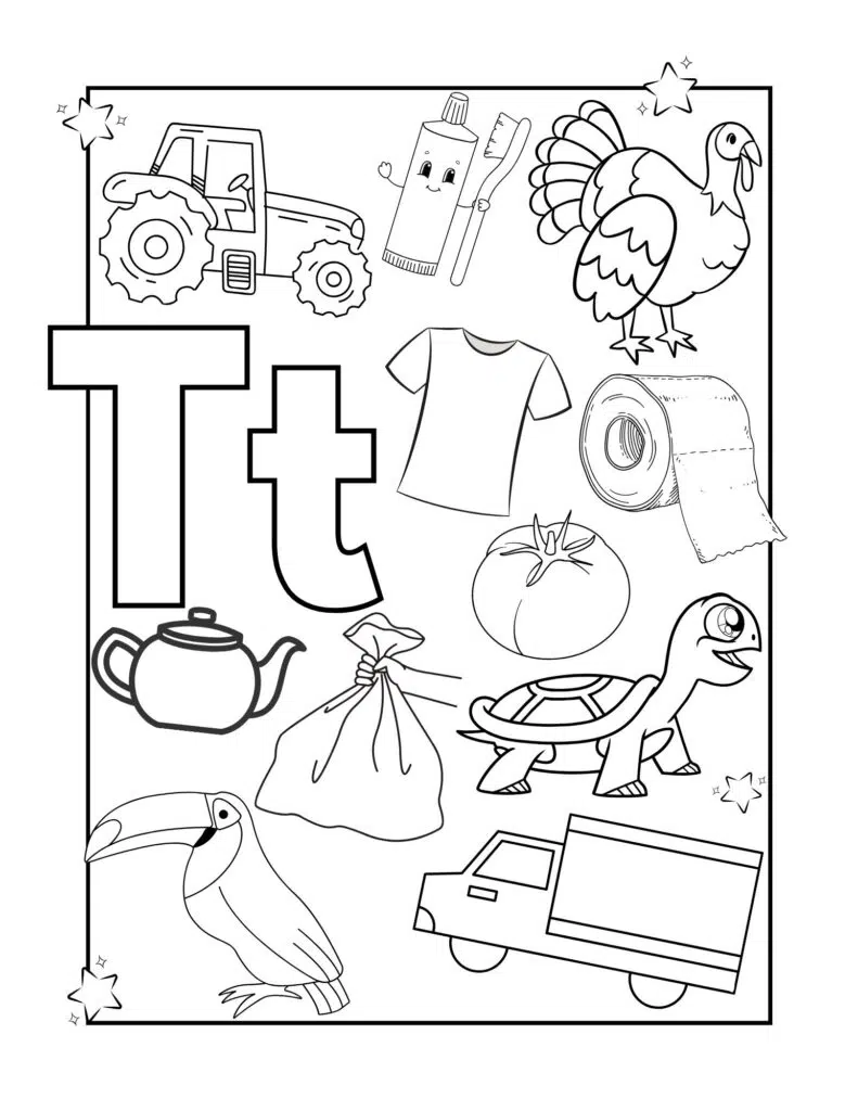 Drawings for kids with the letter T