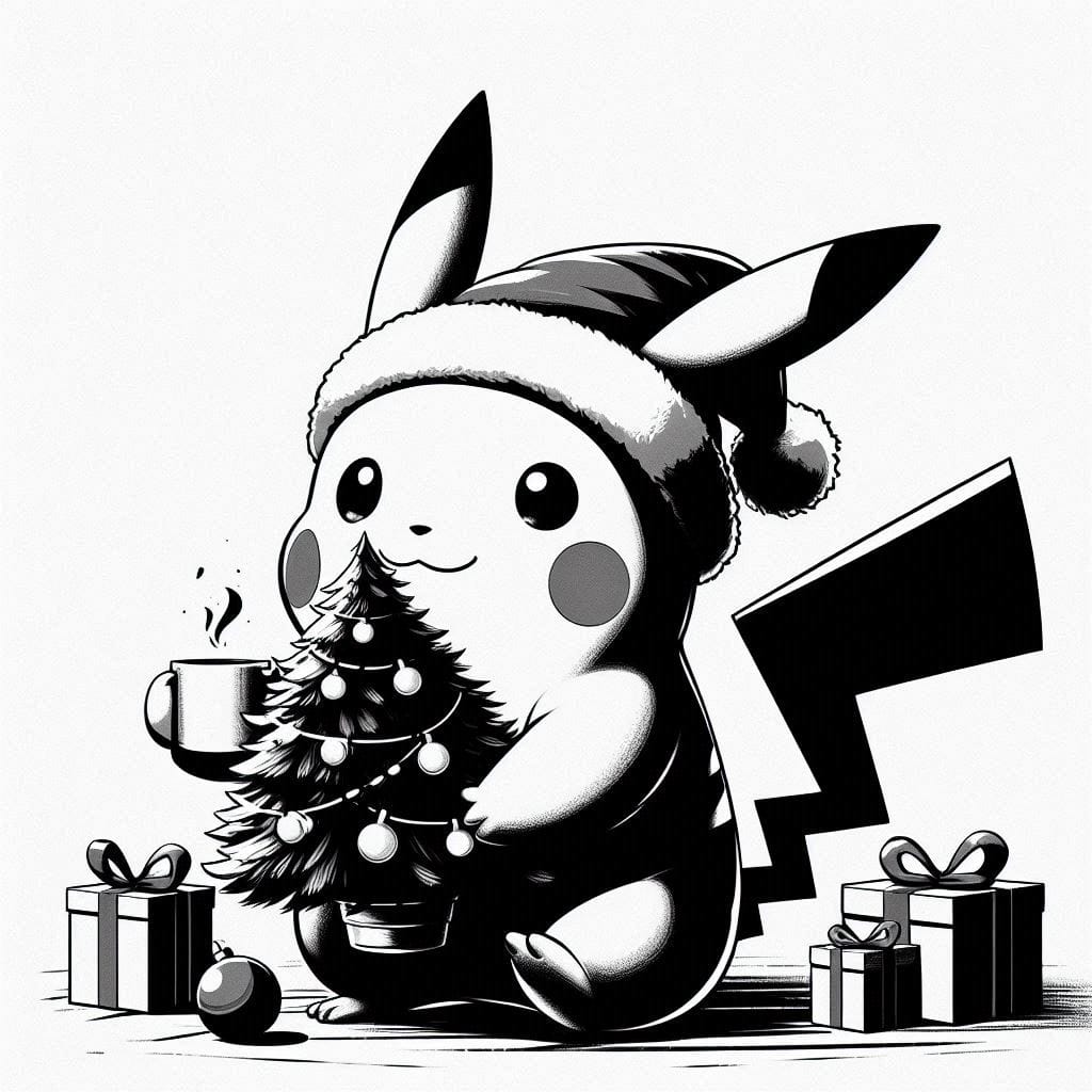 Pikachu holding a Christmas tree